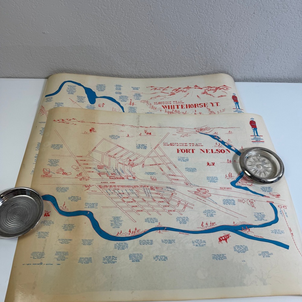 Vintage 1964 Klondike Trail Alaska Highway Placemats Fort Nelson Whitehorse YT